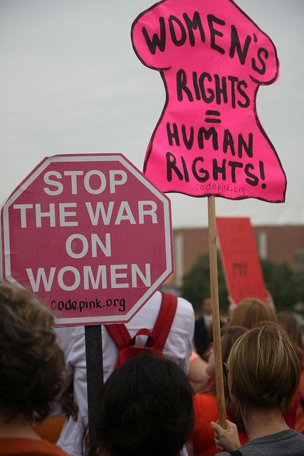 Women's Rights = Human Rights! Stop the War on Women   National Day of Action to Defend Women's Rights. Rally at Dallas City Hall, July 15, 2013. by Steve Rainwater https://www.flickr.com/photos/steevithak/9296173105